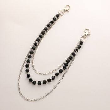 Nerūsējošā tērauda derék- és testlánc színes agyag gyöngyökkel és gyémánt gömb formájú gyöngyökkel, gyöngyátmérő 10 mm