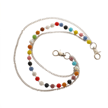 Nerūsējošā tērauda derék- és testlánc színes agyag gyöngyökkel és gyémánt gömb formájú gyöngyökkel, gyöngyátmérő 10 mm