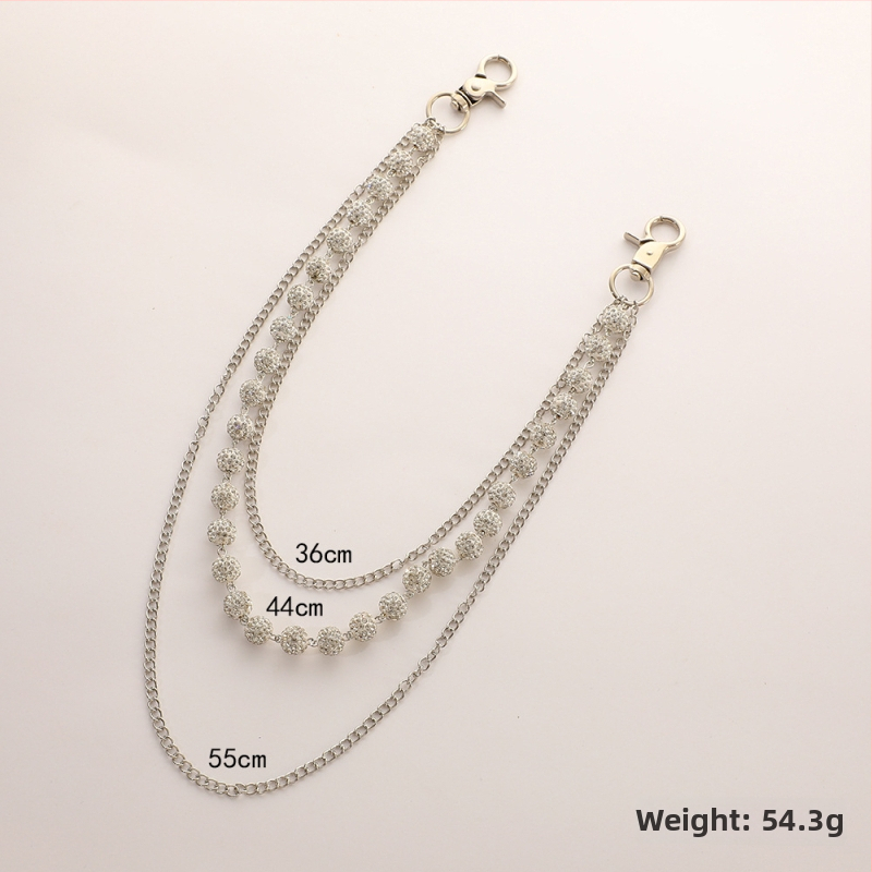 Nerūsējošā tērauda derék- és testlánc színes agyag gyöngyökkel és gyémánt gömb formájú gyöngyökkel, gyöngyátmérő 10 mm