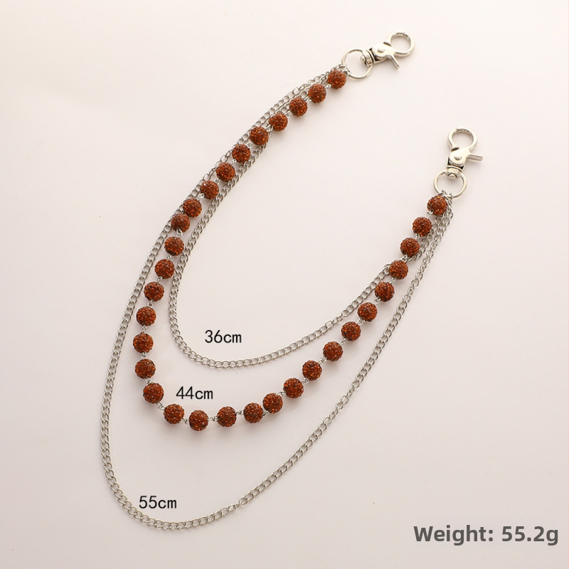 Nerūsējošā tērauda derék- és testlánc színes agyag gyöngyökkel és gyémánt gömb formájú gyöngyökkel, gyöngyátmérő 10 mm