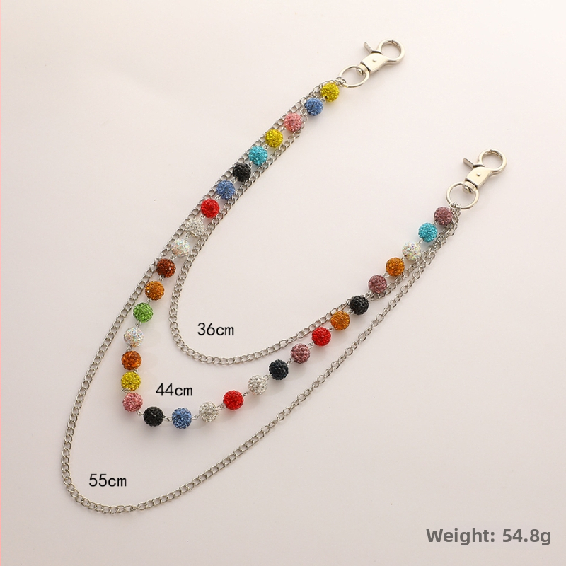 Nerūsējošā tērauda derék- és testlánc színes agyag gyöngyökkel és gyémánt gömb formájú gyöngyökkel, gyöngyátmérő 10 mm