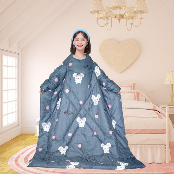 Cuvertură cu mâneci și pernă, căptușeală pluș pentru vârstnici — pătură purtabilă de iarnă pentru utilizatorii de scaun cu rotile; greutate maximă 0,5 kg; material din bumbac 100%; țesătură: brushed, țesătură simplă; umplutură 90–100% fibră chimică