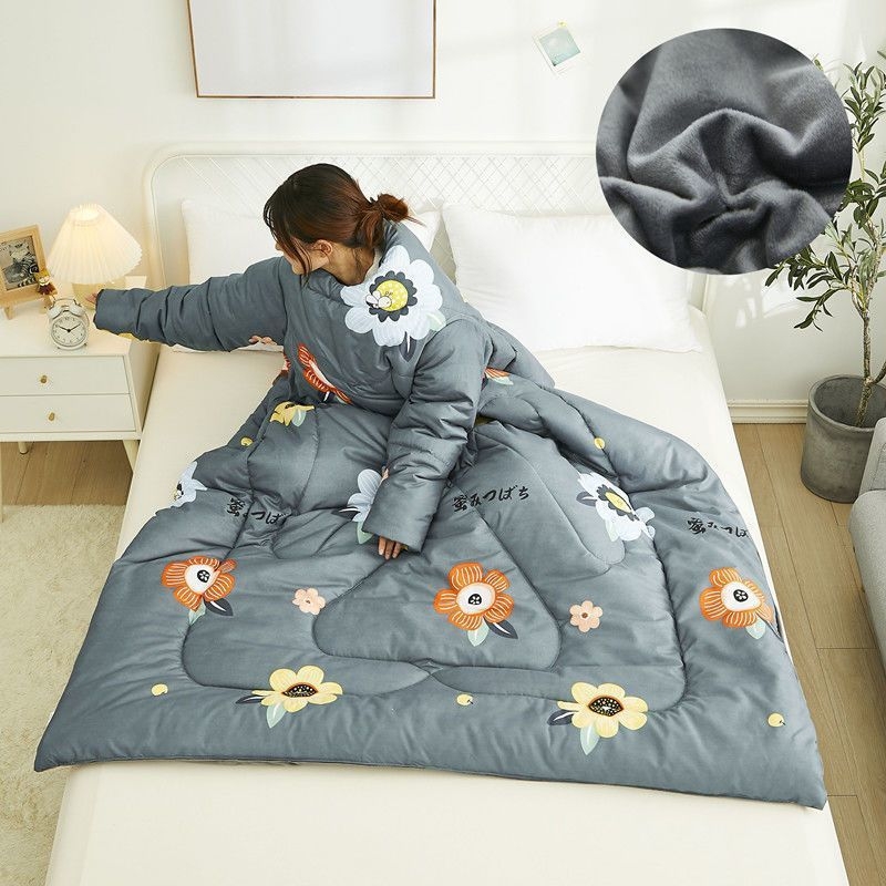 Cuvertură cu mâneci și pernă, căptușeală pluș pentru vârstnici — pătură purtabilă de iarnă pentru utilizatorii de scaun cu rotile; greutate maximă 0,5 kg; material din bumbac 100%; țesătură: brushed, țesătură simplă; umplutură 90–100% fibră chimică