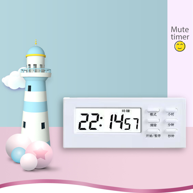 Mini multifunktsionaalne taimer-äratuskell õpilastele, elektroniline mehhanism, LCD numbriline ekraan, ristkülikukujuline kujundus, patareitoitel