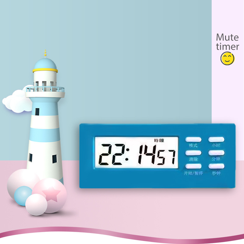 Mini multifunktsionaalne taimer-äratuskell õpilastele, elektroniline mehhanism, LCD numbriline ekraan, ristkülikukujuline kujundus, patareitoitel