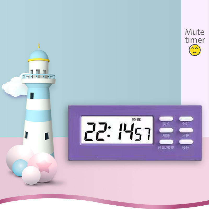 Mini multifunktsionaalne taimer-äratuskell õpilastele, elektroniline mehhanism, LCD numbriline ekraan, ristkülikukujuline kujundus, patareitoitel