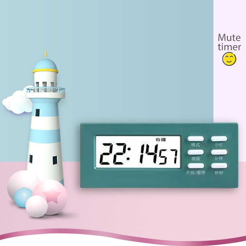 Mini multifunktsionaalne taimer-äratuskell õpilastele, elektroniline mehhanism, LCD numbriline ekraan, ristkülikukujuline kujundus, patareitoitel