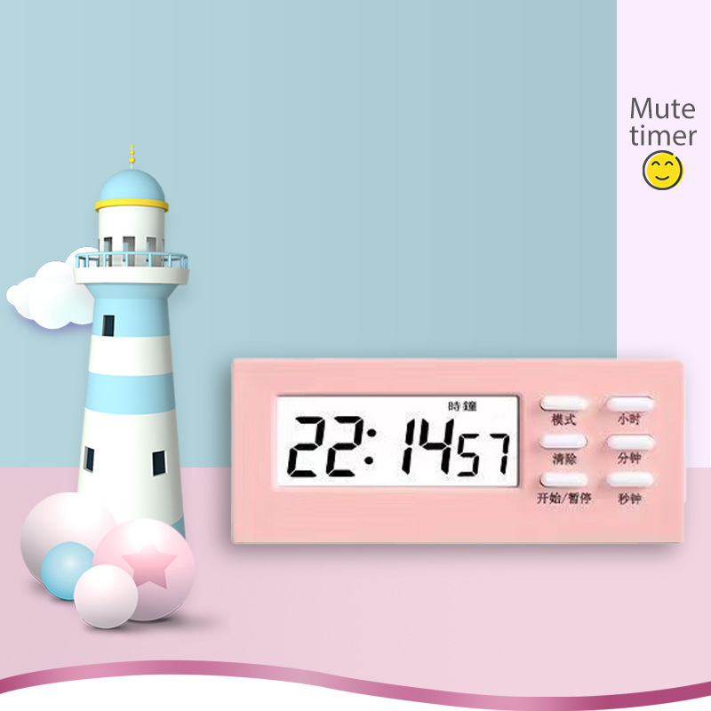 Mini multifunktsionaalne taimer-äratuskell õpilastele, elektroniline mehhanism, LCD numbriline ekraan, ristkülikukujuline kujundus, patareitoitel