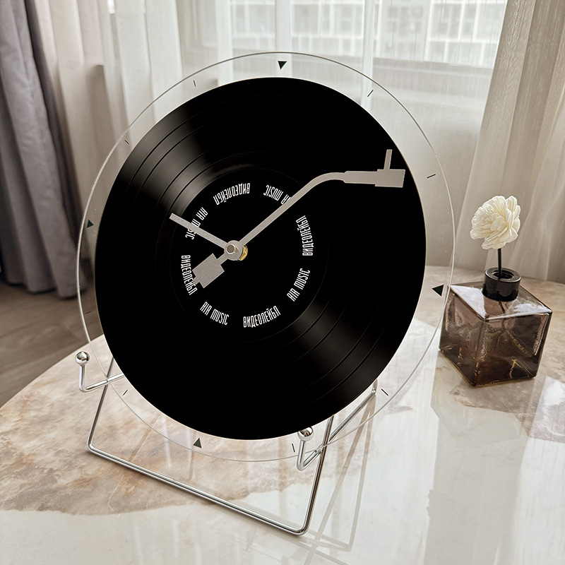 Retro sat od vinilne ploče sa zalaskom sunca – zidni sat za dnevni boravak, ured ili stolna dekoracija