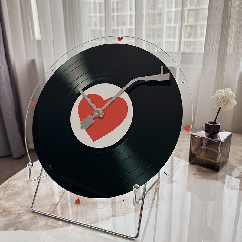 Retro sat od vinilne ploče sa zalaskom sunca – zidni sat za dnevni boravak, ured ili stolna dekoracija