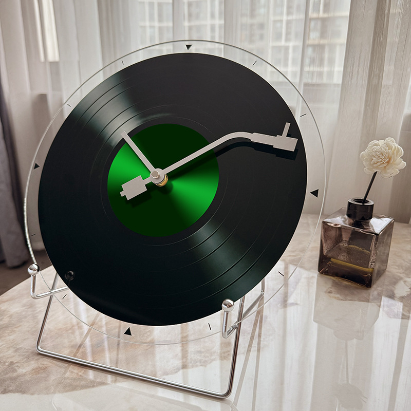 Retro sat od vinilne ploče sa zalaskom sunca – zidni sat za dnevni boravak, ured ili stolna dekoracija