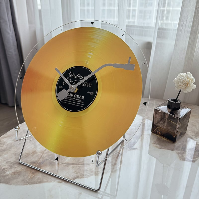 Retro sat od vinilne ploče sa zalaskom sunca – zidni sat za dnevni boravak, ured ili stolna dekoracija