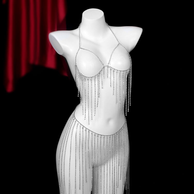 Geometrinė kūno grandinė su rhinestones, dengti dirbtiniai akmenys, kristalai, elektroplatinavimas