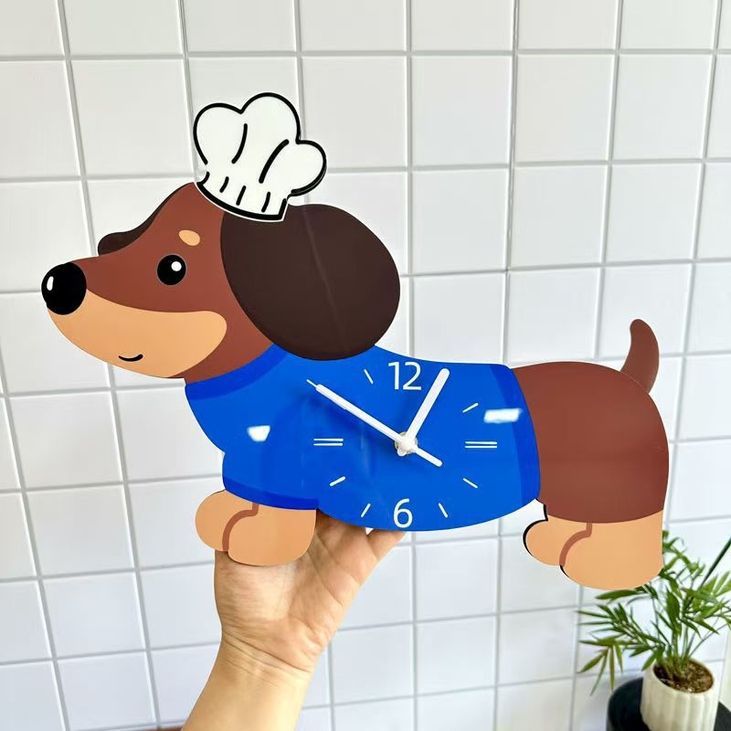 Crtićni dachshund s mašućim repom – dekorativni zidni sat za dnevni boravak