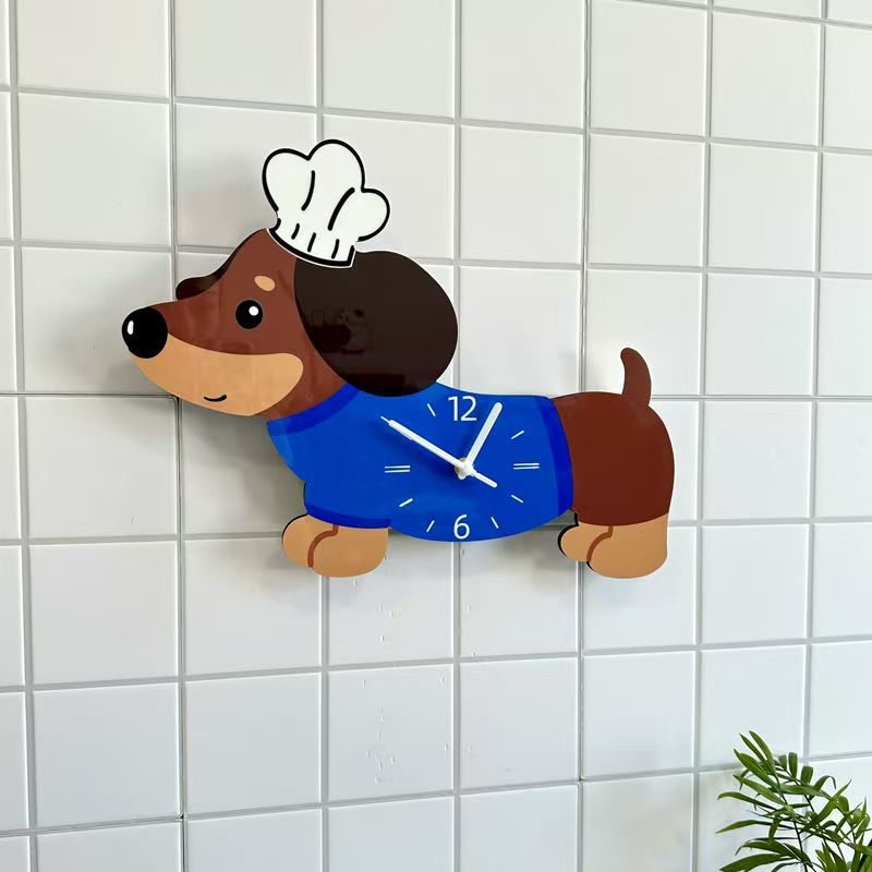 Crtićni dachshund s mašućim repom – dekorativni zidni sat za dnevni boravak