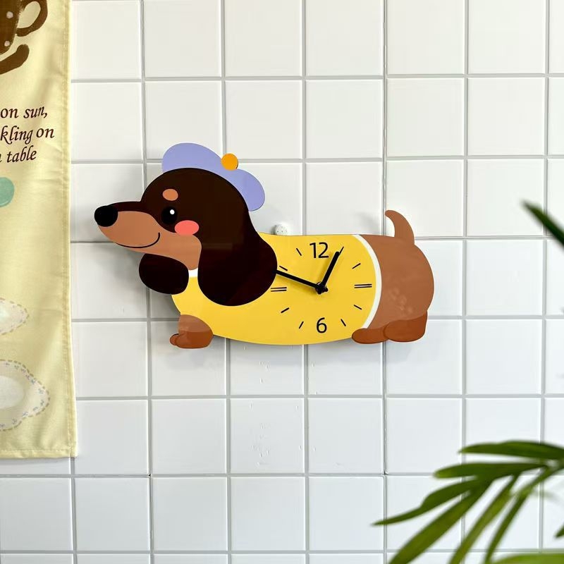 Crtićni dachshund s mašućim repom – dekorativni zidni sat za dnevni boravak