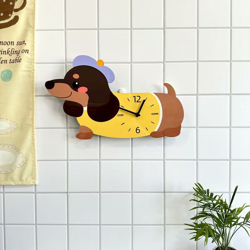 Crtićni dachshund s mašućim repom – dekorativni zidni sat za dnevni boravak