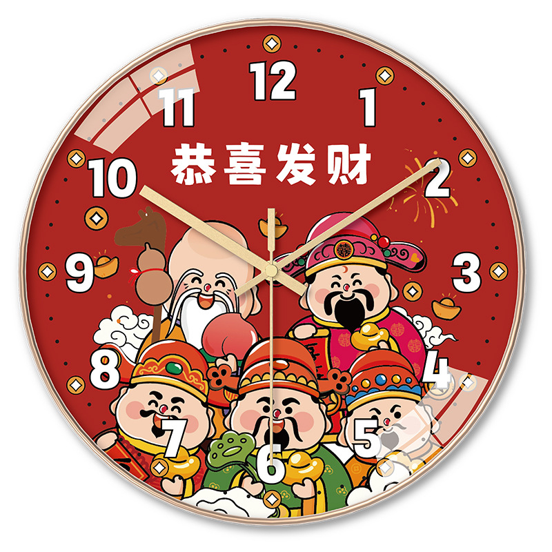 Hiina stiilis seina kell Rikkusejumalaga, aukudeta kinnitusega, akudega kvarc-liikumine, mudel TFC08-5G