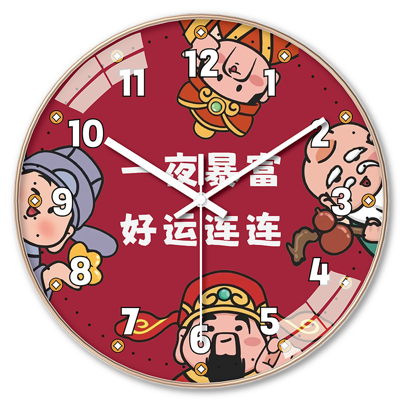 Hiina stiilis seina kell Rikkusejumalaga, aukudeta kinnitusega, akudega kvarc-liikumine, mudel TFC08-5G