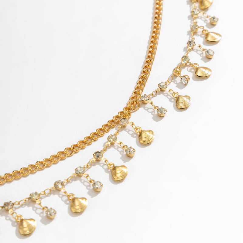Дамска талийна верижка с метални пискюли във формата на черупки и кристали, мултислойна верига за тяло, дължина 80–100 см, европейски стил
