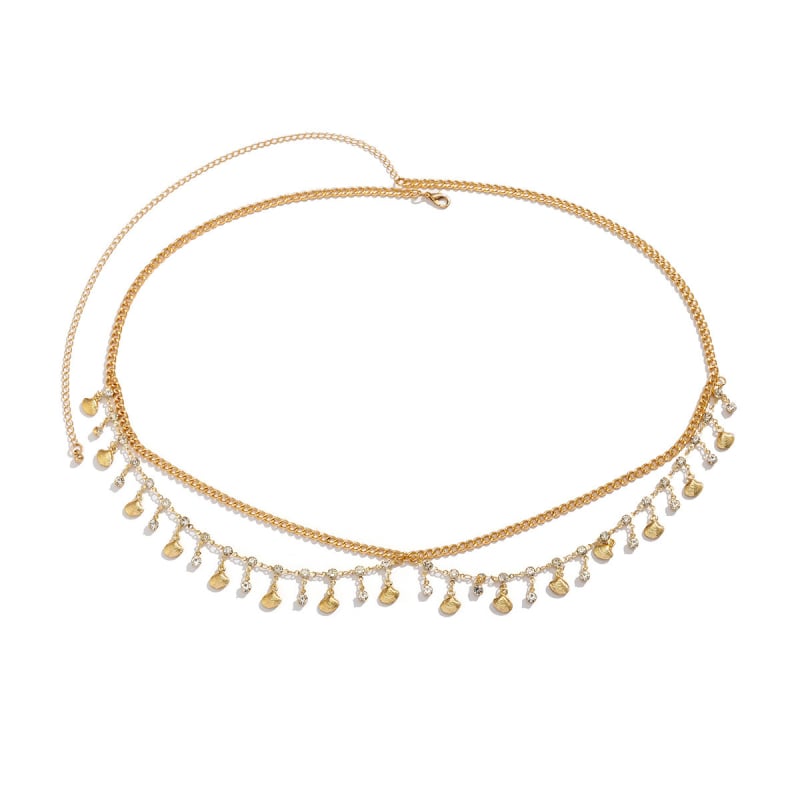 Дамска талийна верижка с метални пискюли във формата на черупки и кристали, мултислойна верига за тяло, дължина 80–100 см, европейски стил