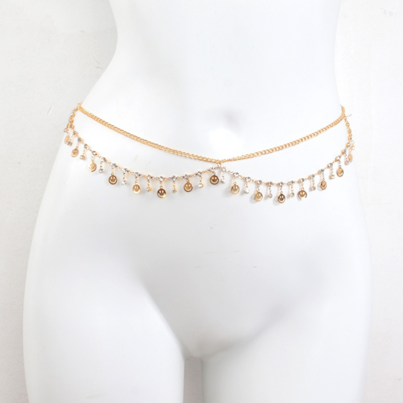 Дамска талийна верижка с метални пискюли във формата на черупки и кристали, мултислойна верига за тяло, дължина 80–100 см, европейски стил