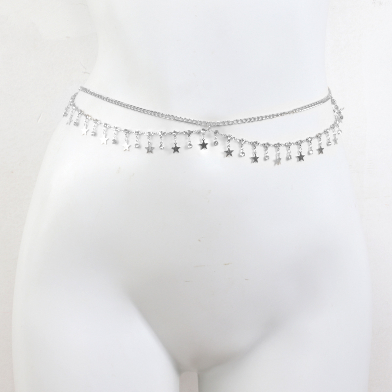 Дамска талийна верижка с метални пискюли във формата на черупки и кристали, мултислойна верига за тяло, дължина 80–100 см, европейски стил