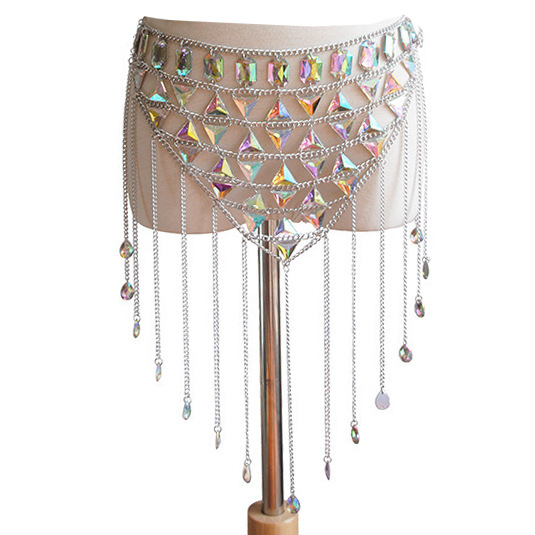 Kūno grandinė su akriliniais kristalais pakabuku, lašo formos, lydinio medžiaga, elektroplakavimas, pritaikymas galimas