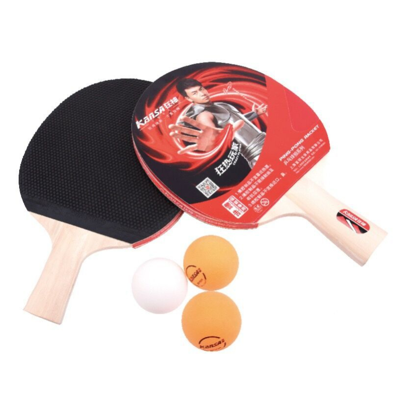 Crazy God Комплект ракети за тенис на маса – 2 ракети и 3 топки, основа от поплар, гума с обратното лепене, хоризонтална ракета