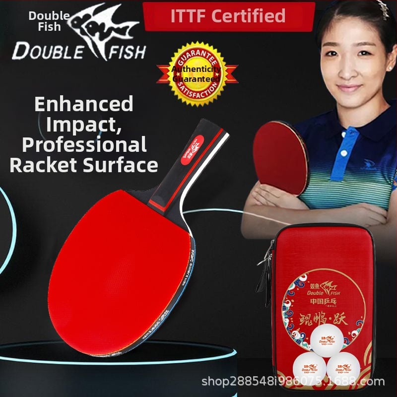 Paletă de tenis de masă, nivel profesional, Brand: Double Fish, priză dreaptă, lamă din plop, gumă cu adeziv dublu