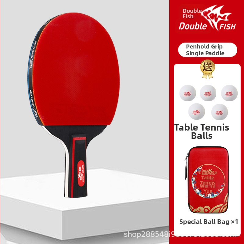 Paletă de tenis de masă, nivel profesional, Brand: Double Fish, priză dreaptă, lamă din plop, gumă cu adeziv dublu