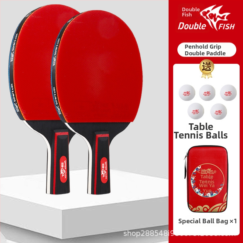 Paletă de tenis de masă, nivel profesional, Brand: Double Fish, priză dreaptă, lamă din plop, gumă cu adeziv dublu