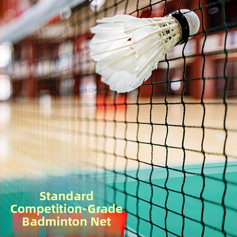 Mreža za badminton s četverostranim obrubom i standardnim okvirom za perje, s omotanim čeličnim užetom za zatezanje — za natjecanja i treninge