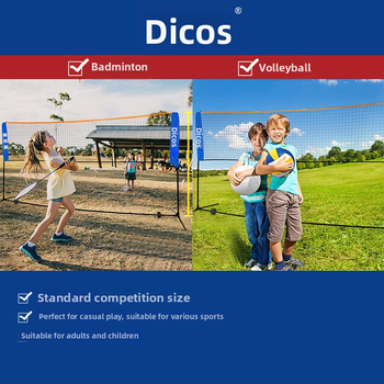 Okvir mreže za badminton – prenosni, sklopivi za vanjske natjecateljske uvjete, aluminijska legura, marka Dicos, mogućnost privatne oznake