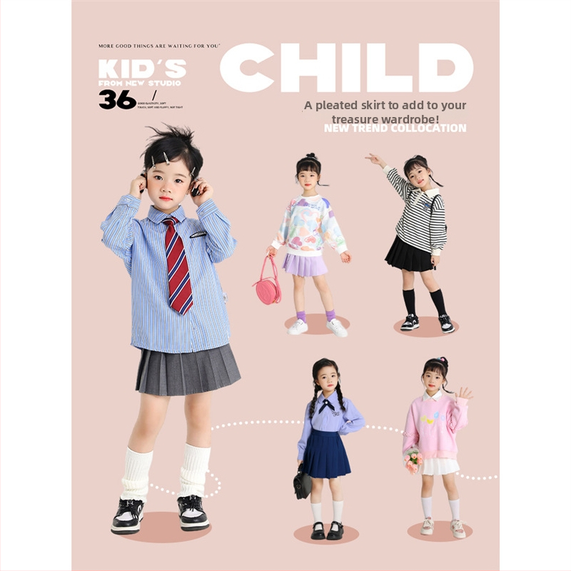 Detská plisovaná sukňa z šifónu s elastanom (<30%), štýl College, vek 3–8 rokov, leto 2024