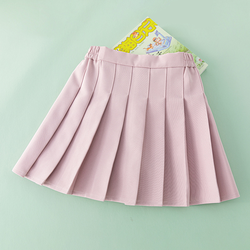 Bērnu šifona plissētā svārki ar elastānu (<30%), koledžas stila, vecums 3–8 gadi, vasara 2024