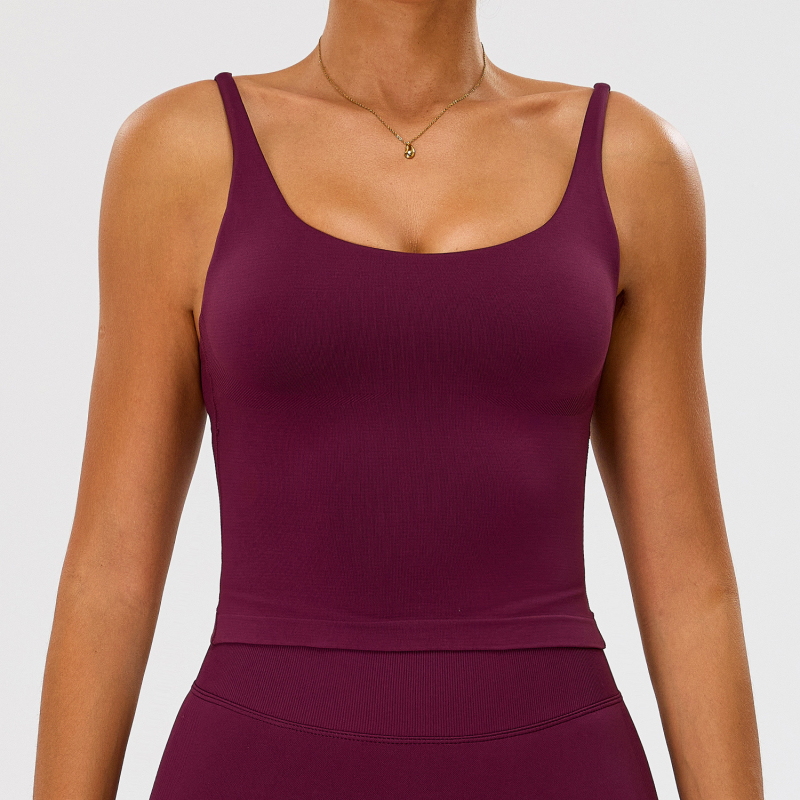 Top de yoga fără cusături pentru femei, spate respirabil, Nylon 90% / Spandex 10%, cupă completă cu formare medie, fără bretele