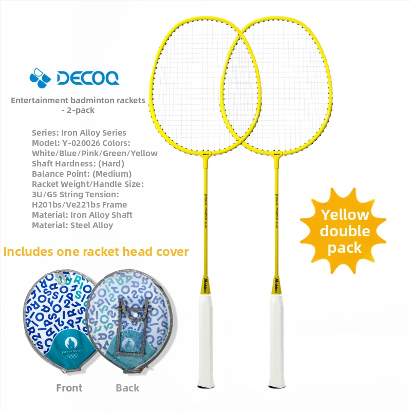Rachetă de badminton din aliaj de fier, ultra-ușoară 95–100 g, mâner G4, rachetă dreaptă, set dual (2 rachete)