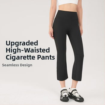 Sieviešu joga bikses ar augstu jostu, īss griezums, elpojošs neilona-spandeksa audums (80% neilona, 20% spandeksa).