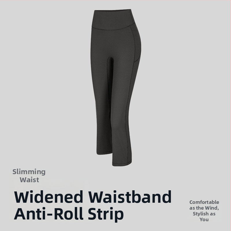 Sieviešu joga bikses ar augstu jostu, īss griezums, elpojošs neilona-spandeksa audums (80% neilona, 20% spandeksa).