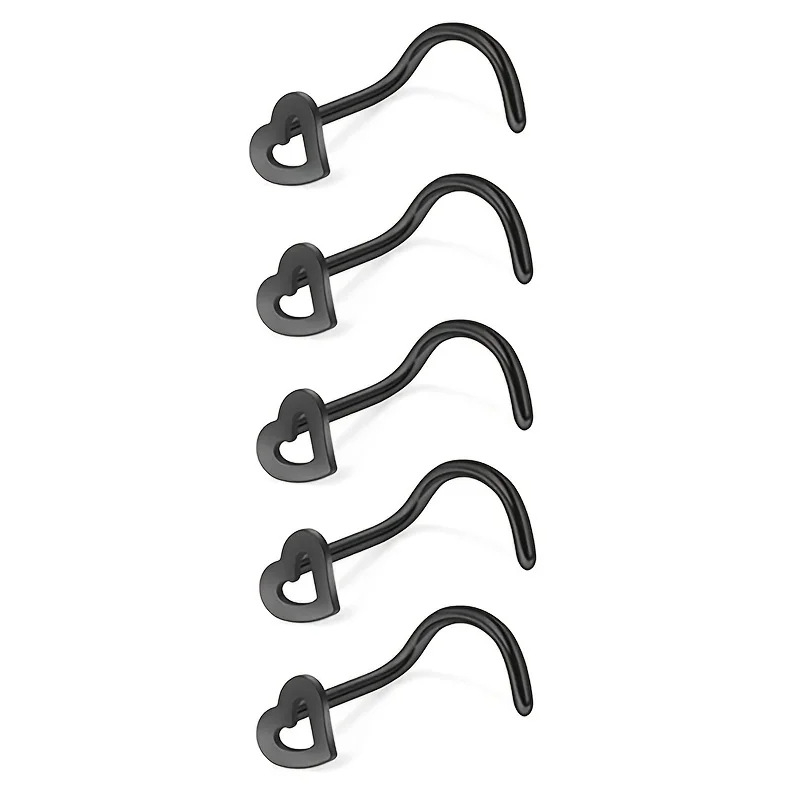 Set de 5 bijuterii nazale din oțel inoxidabil, placate electro, bară curbată în formă de inimă, bijuterii de piercing unisex