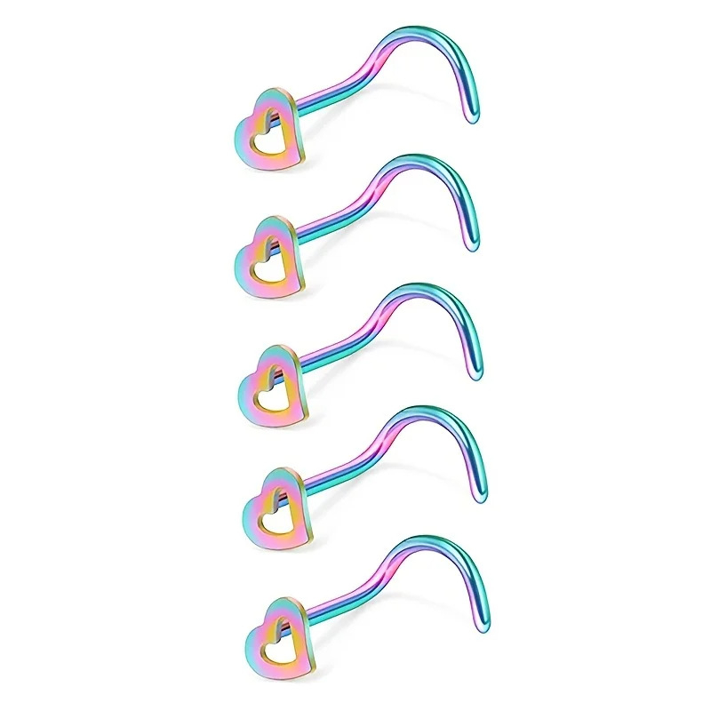 Set de 5 bijuterii nazale din oțel inoxidabil, placate electro, bară curbată în formă de inimă, bijuterii de piercing unisex
