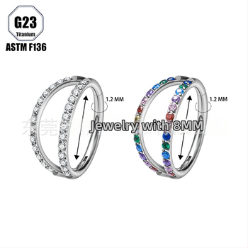Nosis žiedas su cirkonų įdėklu, G23 titano lydinys, dviguba briauna su deimantais, išgraviruoti piercing papuošalai