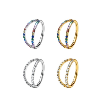 Nosis žiedas su cirkonų įdėklu, G23 titano lydinys, dviguba briauna su deimantais, išgraviruoti piercing papuošalai