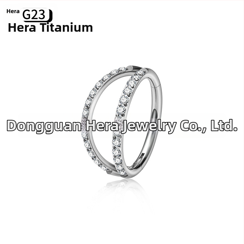 Nosis žiedas su cirkonų įdėklu, G23 titano lydinys, dviguba briauna su deimantais, išgraviruoti piercing papuošalai