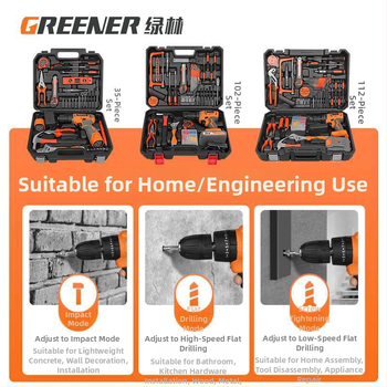 Домашен комплект кутия за инструменти — многофункционален хардуерно-електроремонтен комплект с безчеткова електрическа бормашина, над 100 части