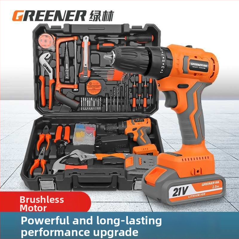 Домашен комплект кутия за инструменти — многофункционален хардуерно-електроремонтен комплект с безчеткова електрическа бормашина, над 100 части