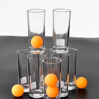 Чаша за игра на тенис на маса – право цилиндрично стъкло от сода-лайм, кръгла форма, филтър, комплект от шест броя, модерен минималистичен стил