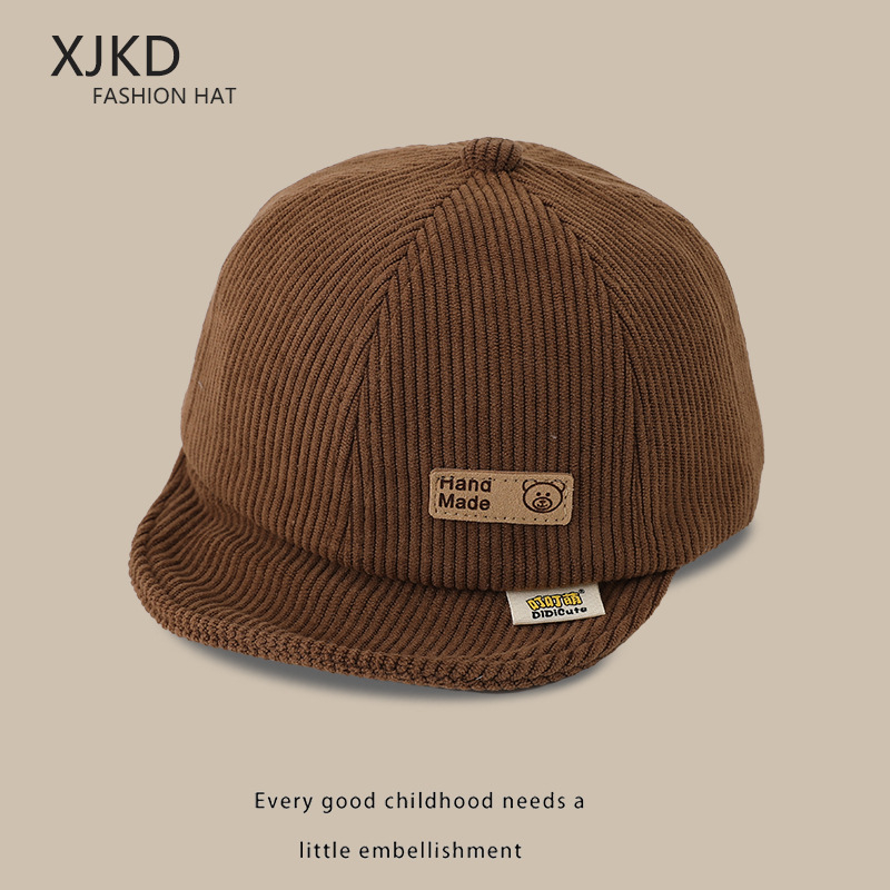 Зимна Corduroy бебешка бейзболна шапка, регулируема, с къс козир и куполна корона, за 6–12 месеца и 1–2 години