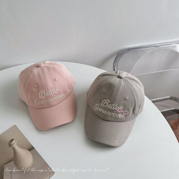 Детска бейзболна шапка от памук, извита козирка, куполна корона, бродерия с букви и панделка, защита от слънцето